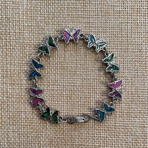 Butterfly Link Bracelet in Pink, Blue & Green